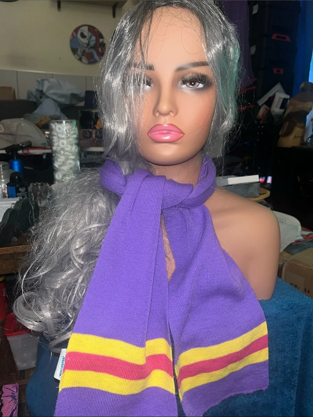 Purple Knit Scarf with Yellow and Red Stripe Accents Minions S24